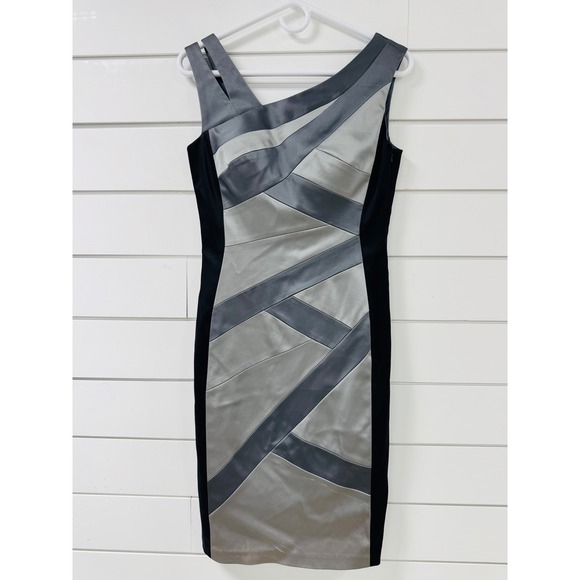 BCBGMaxAzria Dresses & Skirts - BCBGMAXAZRIA Silver Black Colorblock Bandage Sheath Dress Built-in Bra 15x38